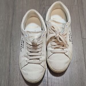 Saint Laurent Off-White Canvas Low-Top Sneakers with Side Logo